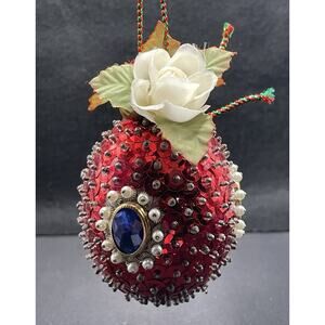 Vintage 1960s-1970s Sequin & Bead Sputnik Egg Shaped Christmas Ornament Unique!
